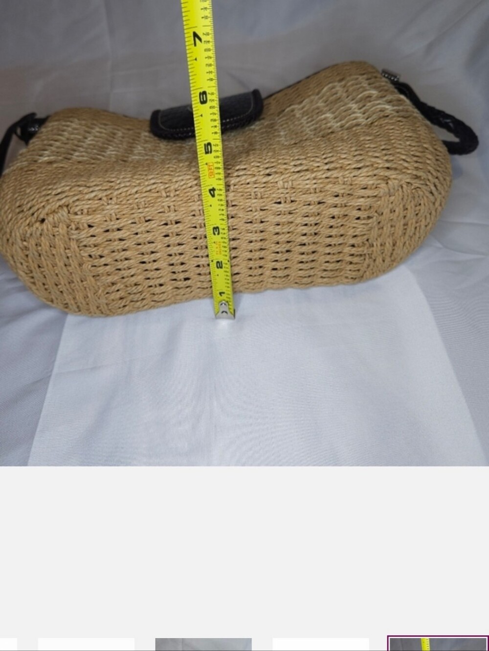 Brighton beige woven straw shoulder Bag black leather trim and a signature - Picture 3 of 12